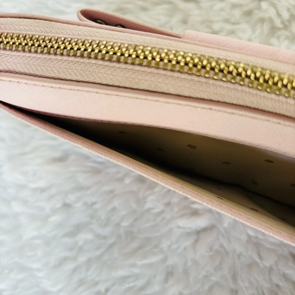Kate Spade Pink Leather w/ Bow w/ Rhinestone zip around Long Wallet